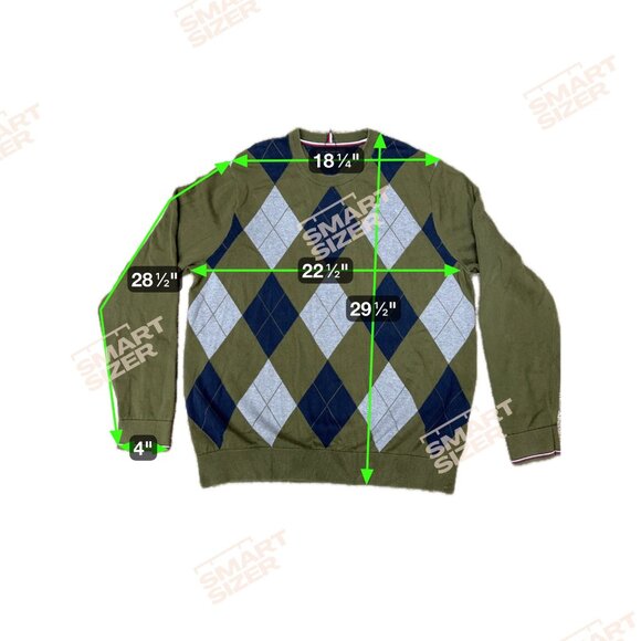 Tommy Hilfiger Argyle Cotton Crewneck Sweater in Olive & Navy Classic Style XXL - Picture 5 of 5